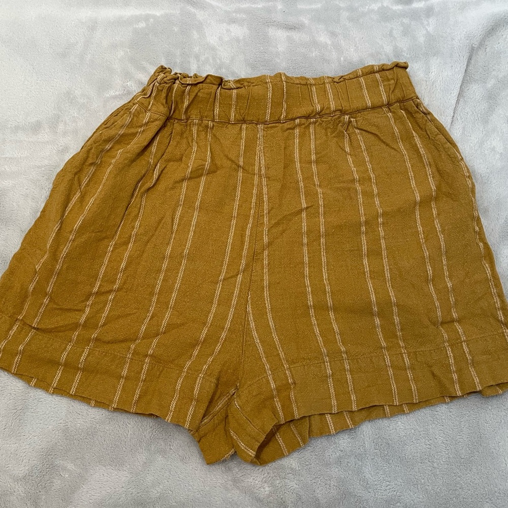 Urban Outfitters Josie Linen Blend Mustard Striped High Waist Shorts